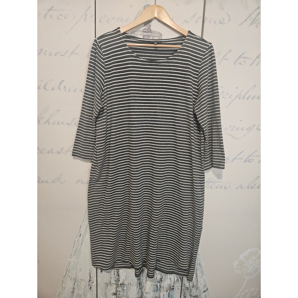 Eileen Fisher Womens Gray White Striped Organic Cotton Stretch Shift Dress‎ L